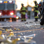 Crash on the road. Close up of a motorcycle accident on the road